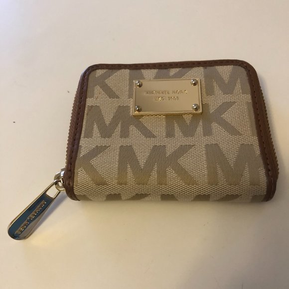 Michael Kors Logo Zippered Wallet - Tan and Gold - Picture 1 of 6